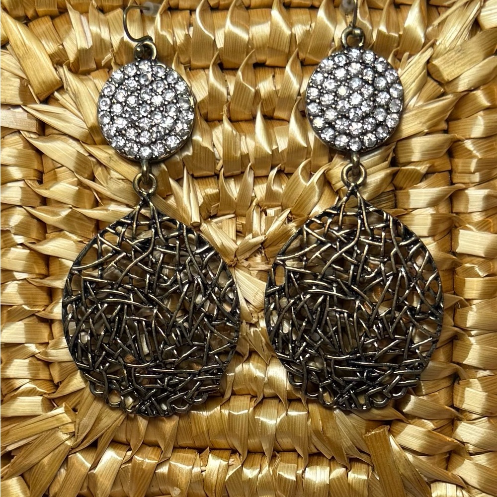 Elegant BoHo Crystal and Bronze Dangle Earrings Fun Dressy Party Elegant